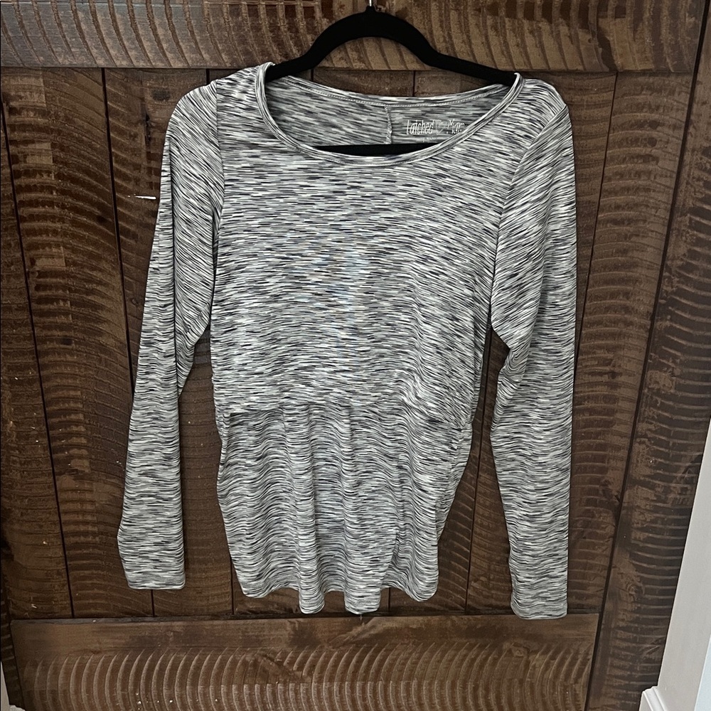 Latched Mama Black & White Space-Dye Long Sleeve easy access Top